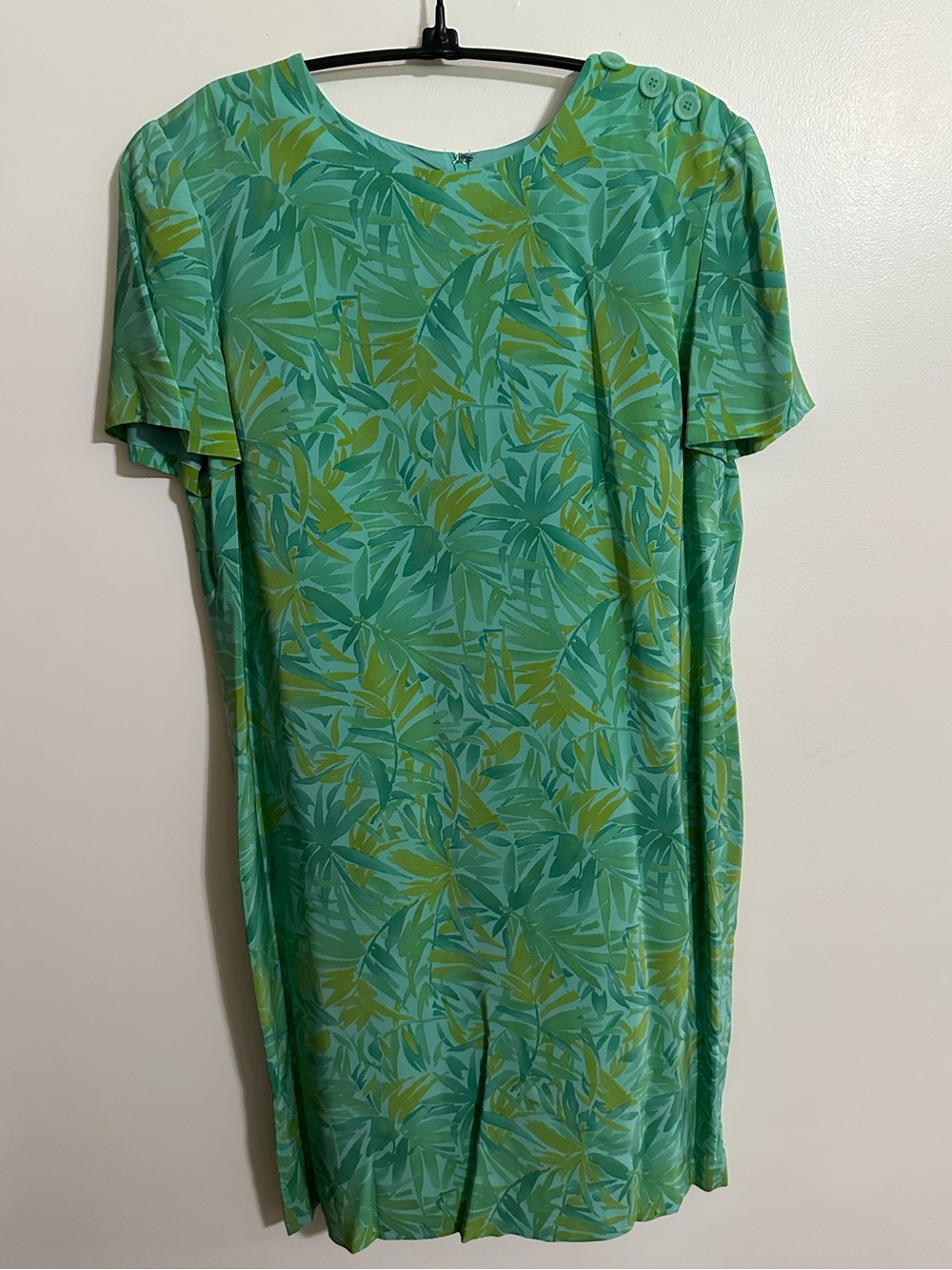 Vintage Maggy London Mint Green Tropical-Print Silk Dress - Picture 3 of 7